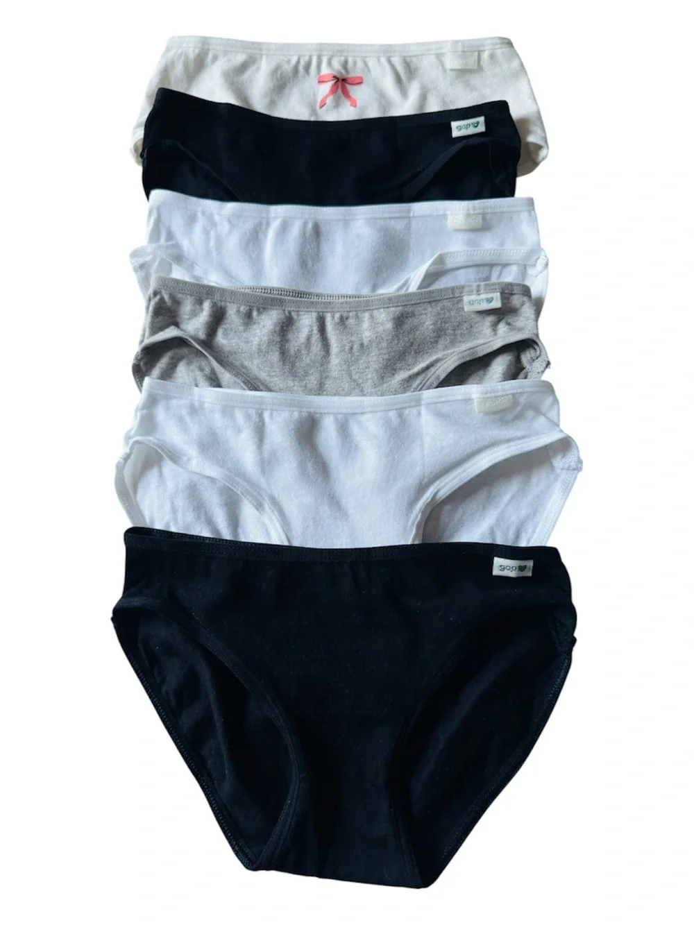 Gap - Girls Cotton Bikini Briefs - White, Black & Gray - Multipack - 6pck